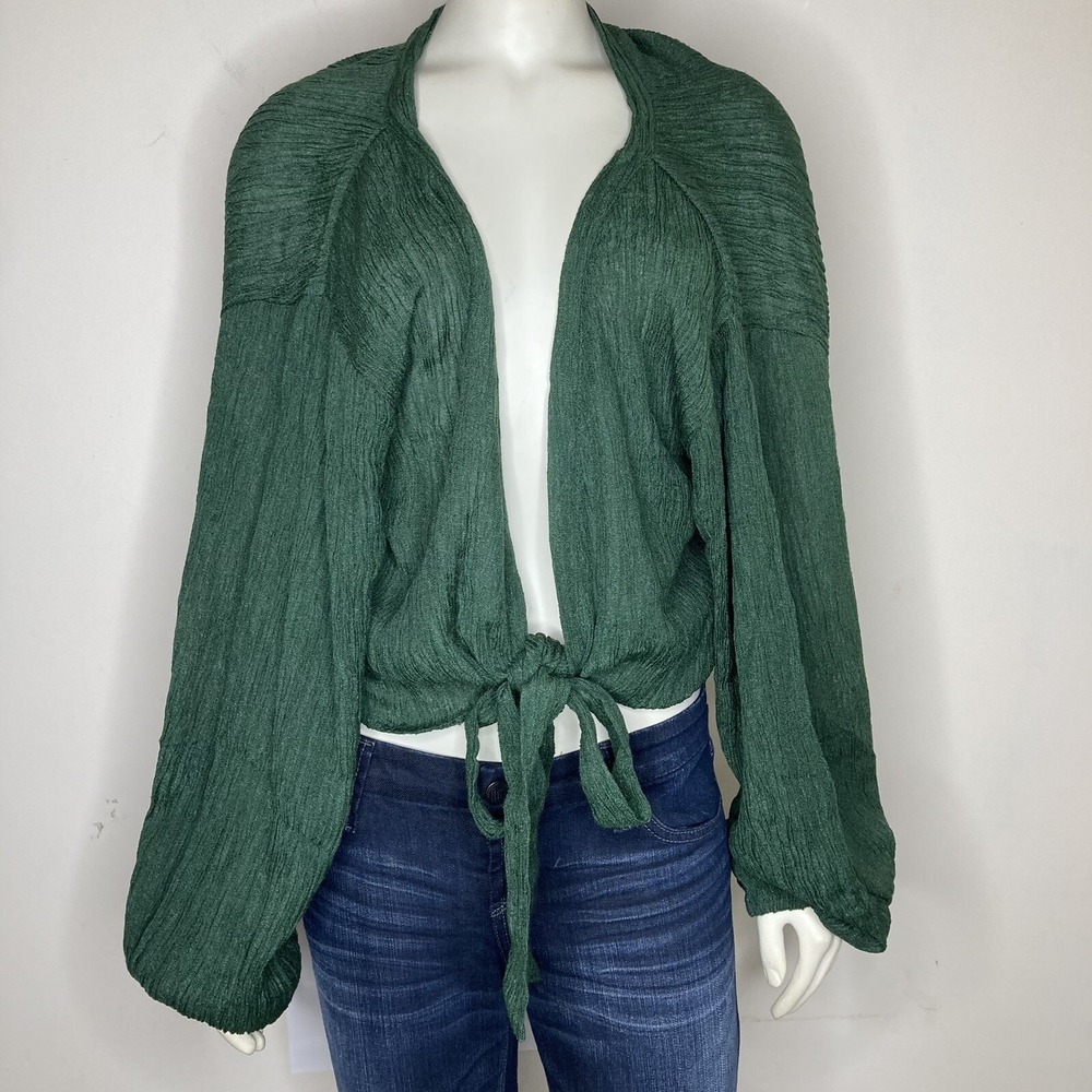 Savannah Morrow The Label Cardigan Top Green Crinkle L Peace Silk Bamboo Holiday